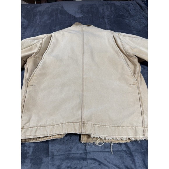 Vintage Carhartt Jacket Mens 52 Beige Barn Chore Coat Thrashed Blanket Lined 70s - Picture 10 of 10